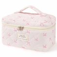 thumbnail image 1 of Bolsa de maquillaje MZLUWM acolchada para viajes, algodón con estampado floral y lazo, color rosa, 1 of 7