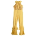 thumbnail image 2 of iixpin Girls Kids Long Sleeve One Piece Dance Unitard Shiny Sequins Bodysuit Bell-bottom Long Pants Costume Gold 12, 2 of 7