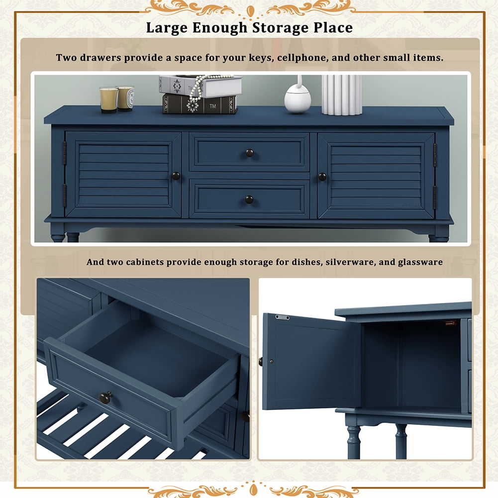 Lowestbest 47" Modern Console Table Sofa Table for Living Room with 2 Drawers, 2 Cabinets and 1 Shelf (Navy Blue) Lowestbest 47" Modern Console Table Sofa Table for Living Room with 2 Drawers, 2 Cabinets and 1 Shelf (Navy Blue)