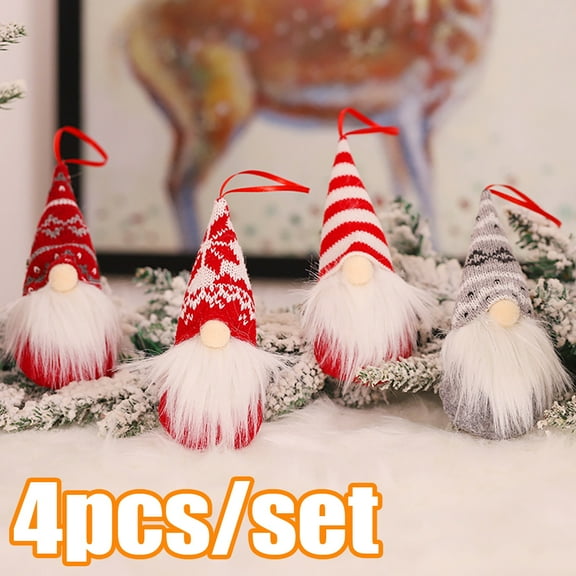 Cheers.US 4Pcs/Set Gnome Christmas Plush Ornaments Set, Xmas Hanging Decorations Gnome Hat Tomtees Plush Scandinavian Santa Beard Ornaments for Christmas Tree Fireplace Home Decor