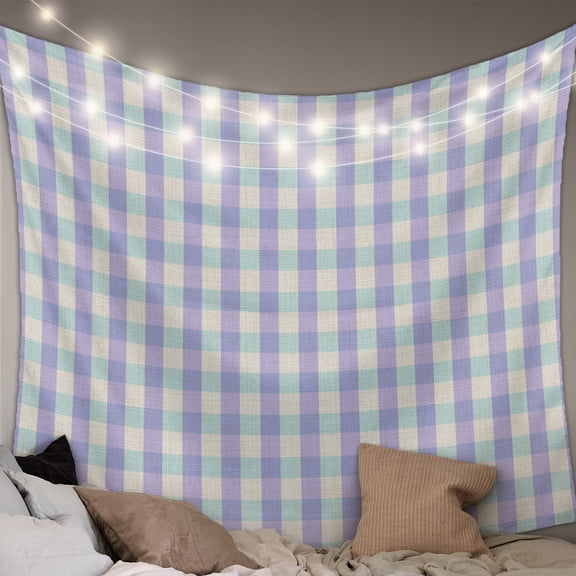 Purple Tapestry for Bedroom Wall Hanging Tapestry, Grid Checkered Plaid Gingham Lattice Trellis Ceiling Backdrop Tapestries Poster Blanket Wall Decor for Teens Room Living Room Dorm 39" x 59"