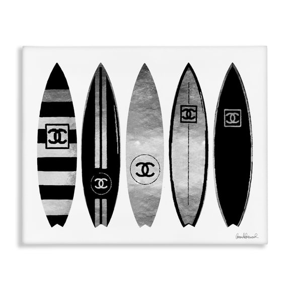 Stupell Industries Glam Fashion Designer Surf Boards Black Silver Watercolor Canvas Art, 20 x 16, by Amanda Greenwood