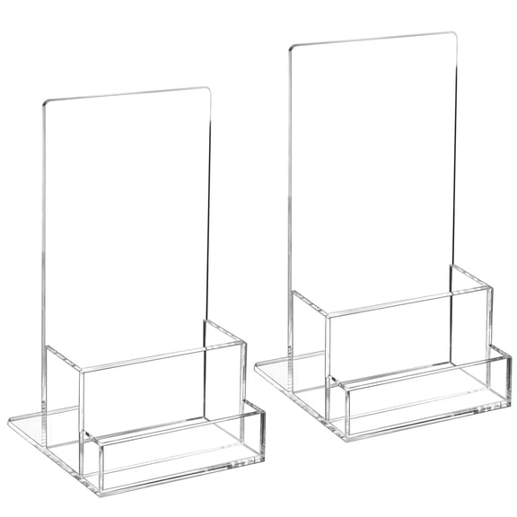 2Pcs Clear Acrylic Display Stands, Vertical Business Cards & Brochure Holder, Transparent Promotional Stand for Offices, Restaurants, Hotels