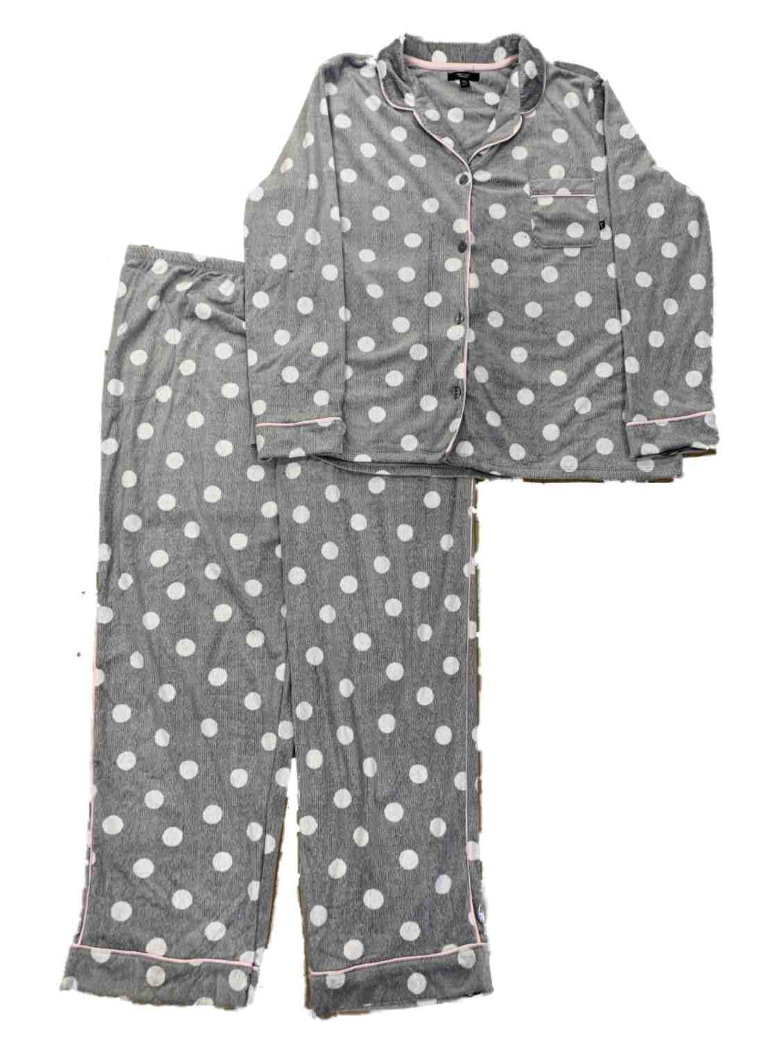 Simply Vera Vera Wang Simply Vera Womens Gray & White Polka Dot 2PC Stretch Velour Pajama Set