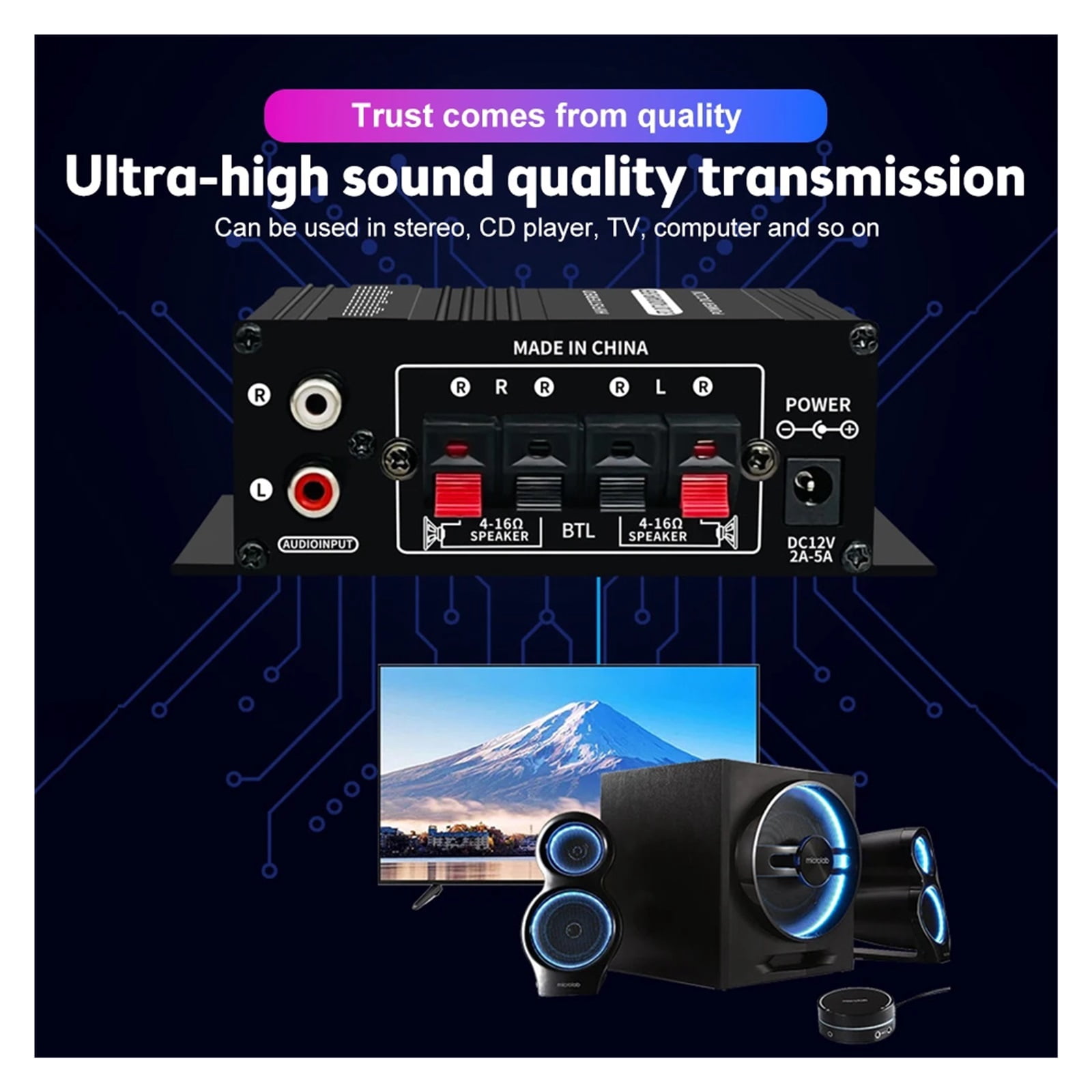 AK380/AK270/AK170 800W 12V Hifi Power Amplifier Stereo Home Car Amp Car Speaker Class D Car Home Sound Power Amp