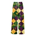 thumbnail image 5 of LWavelet Soft Fabric Mardi Gras Plaid Wide Leg Pants Women Festive Casual Wear Dark Green M, 5 of 5