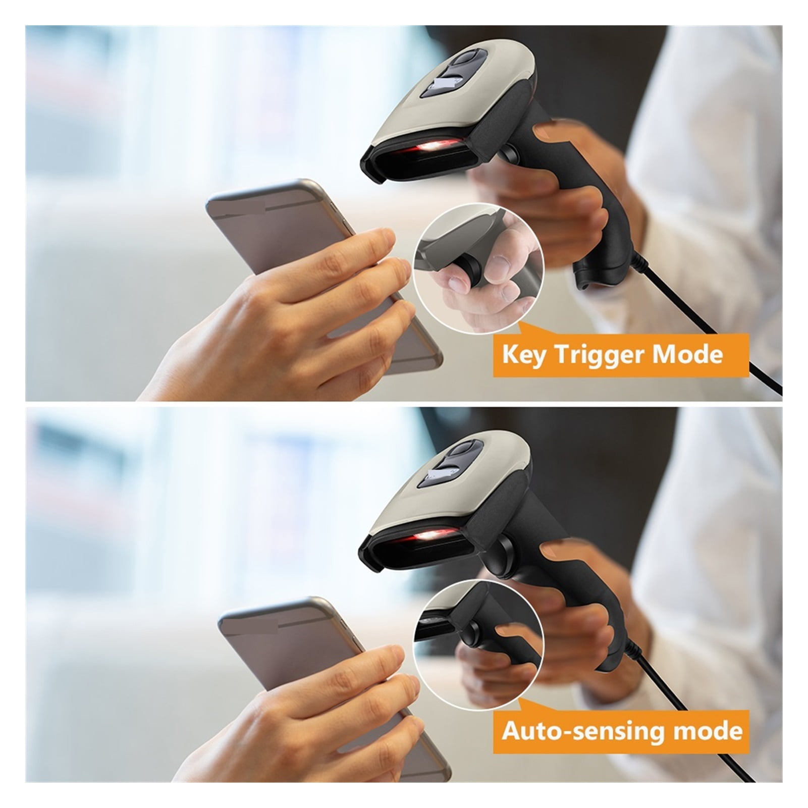 Wired 2D Barcode Scanner, Handheld USB Automatic Bar Codes Reader 1D QR CCD Data Matrix Bar Code Image Scanning ,Easy to Operate