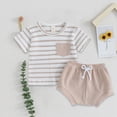 thumbnail image 2 of HCNTES Soft Ribbed Toddler Boy Summer Outfit Stripe Pocket Tee and Shorts 2-Piece Set for Daily Play Toddler Boy Summer Clothes, 2 of 4