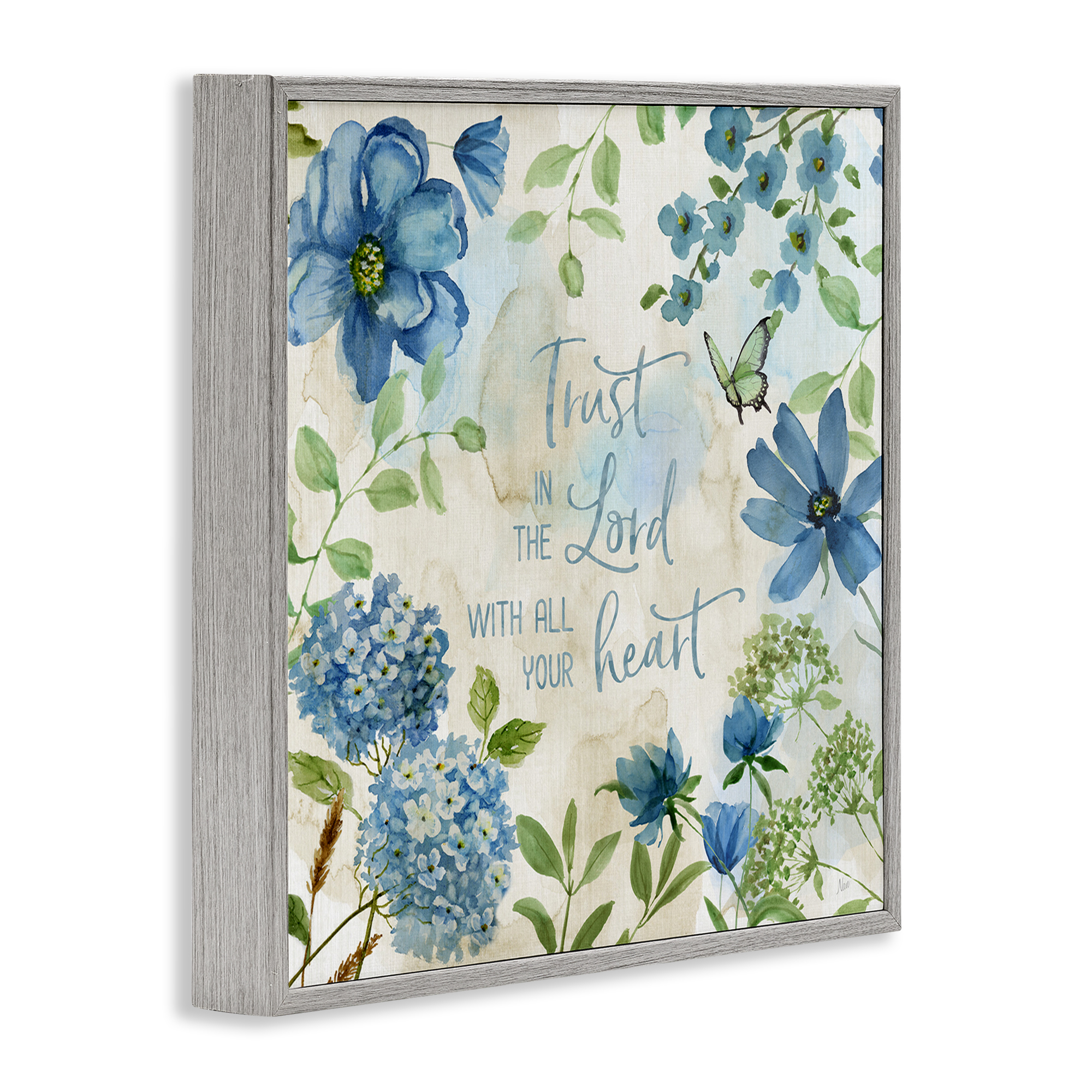 Stupell Industries Trust The Lord Floral Religious Painting Gray Framed Art Print Wall Art, 17 x 17