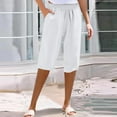 thumbnail image 2 of Uqiangy Linen Palazzo Trousers High Waisted Drawstring Capris Women's Linen Wide Leg Capri Pants Cropped Pants Women Boho Capris For Women Linen Cropped Pants Women Linen Capris For Women White S, 2 of 9