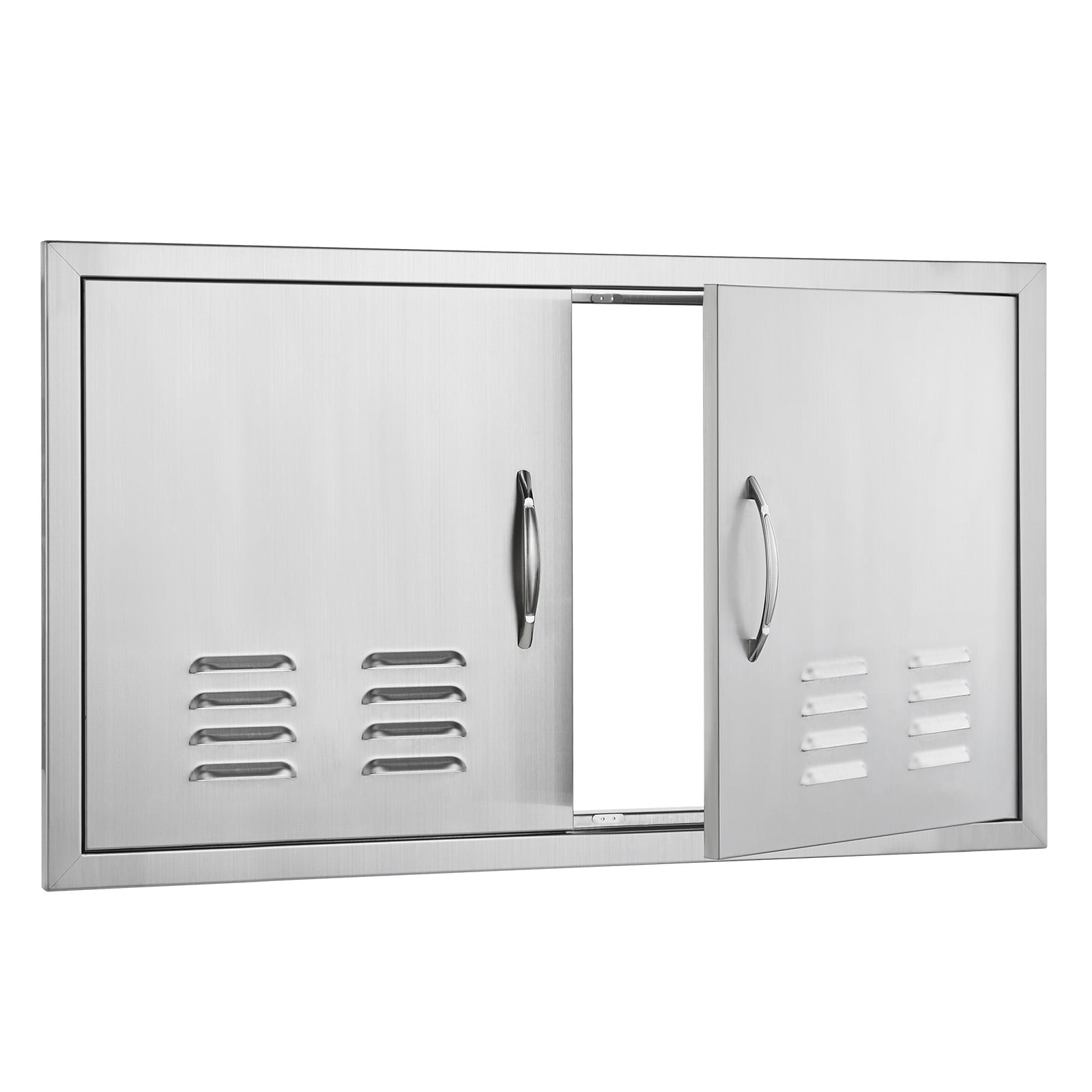 KFFKFF 36W x 21H Inch Double Outdoor Kitchen Door, Stainless Steel Flush Mount Design with Handles and Vents, Ideal for BBQ Island, Grilling Station, and Outdoor Cabinet