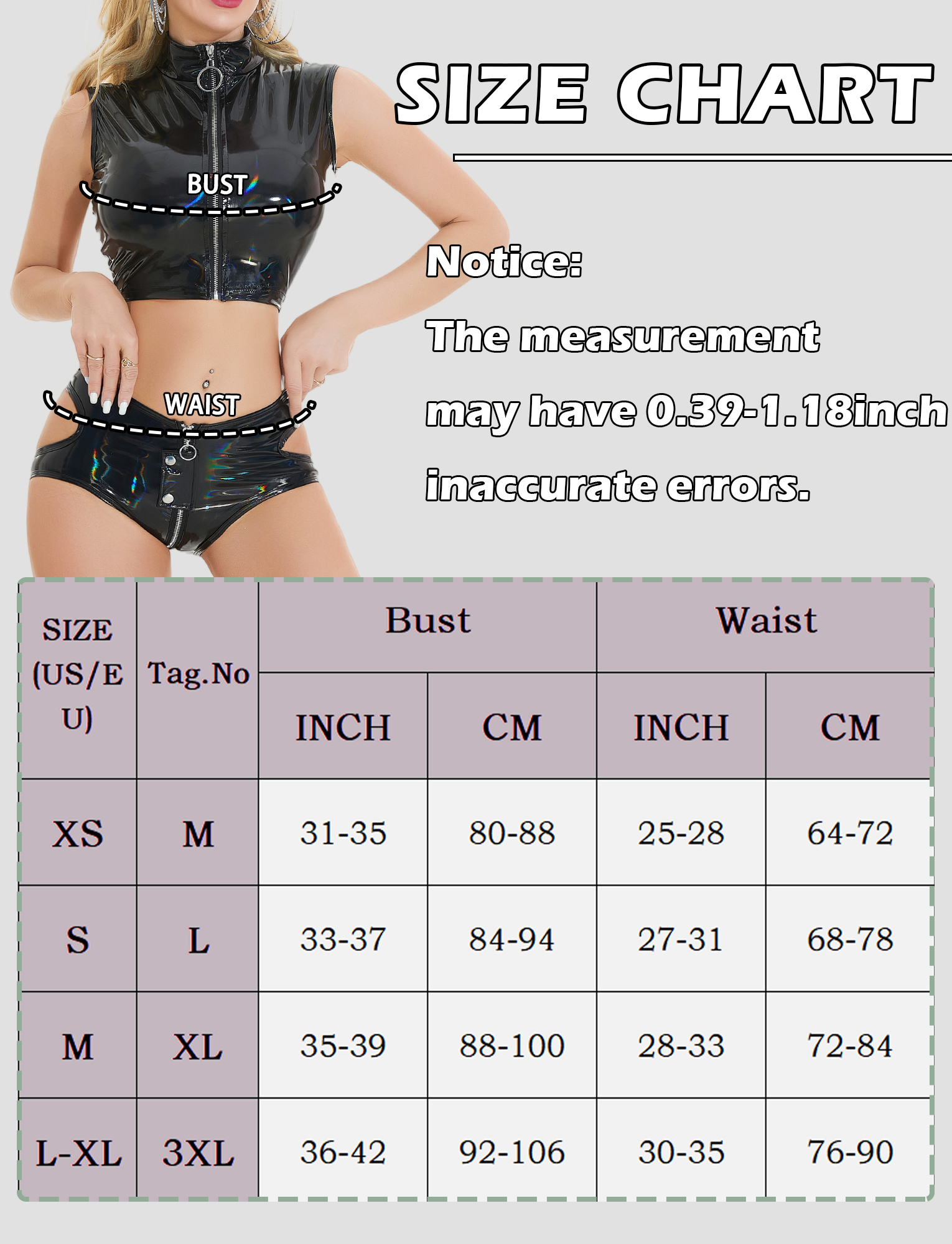 Ausing Womens Shiny PU Leather Set Zipper Wet Look Crop Top and Booty Shorts Clubwear Dance Rave Party Nightclub Stage Performance 2 Piece Black S