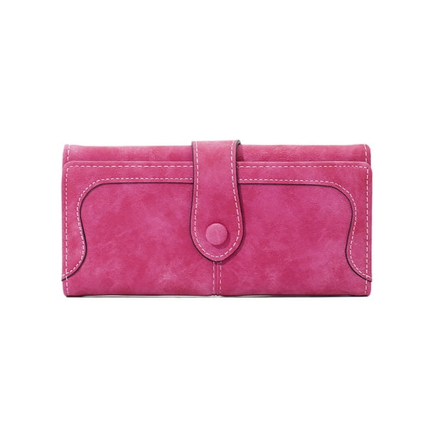 Guardurnaity Elegante bolso de cuero vintage Versátil para trabajar y jugar Fácil de detectar en el bolso Bolso largo para mujer Carteras Rosa roja