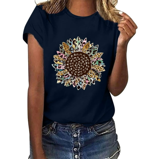 Birdeem Womens Round- Neck Christmas Printing Recreational Short Sleeve Tops
