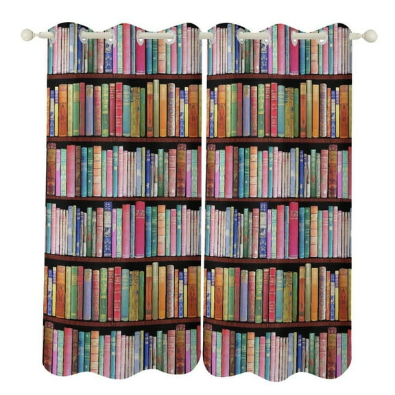 Bookworm Antique Book Library Blackout Curtains Window Drapes Room Darkening Thermal Insulated Grommets Blackout Curtains, for Living, Dining, Bedroom,2 Panels