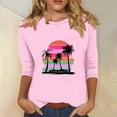 thumbnail image 2 of BangWanChi 3/4 Length Sleeve Womens Tops Women's Fashion Printed Round Neck 3/4 Sleeve T-Shirt Loose Tops Long Sleeve Round Neck Tops/Shirt, 2 of 4