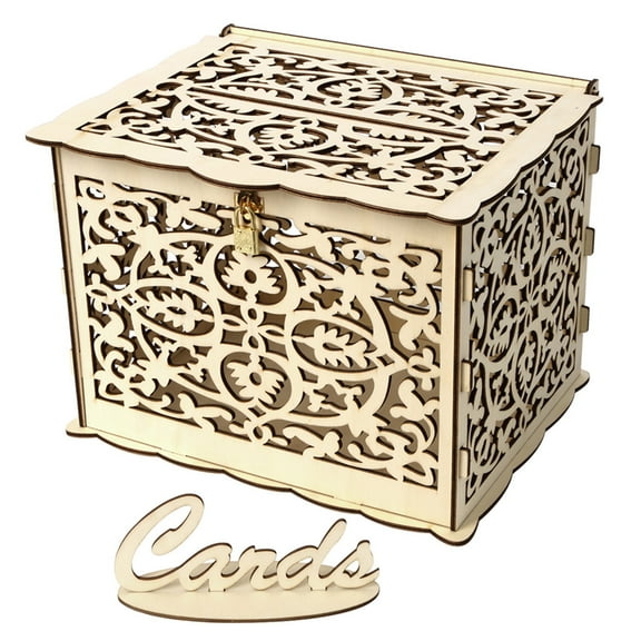 witspace Wedding Money Box Holder with Sign, Large Rustic Wood Wooden DIY Envelope Gift Post Card Boxes with Lock Slot for Reception Anniversary Graduation Birthday Party Parties