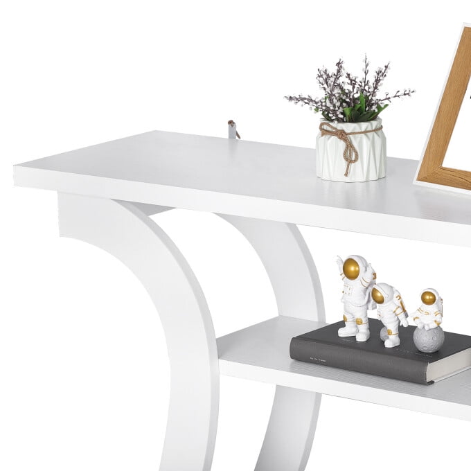 ZENY 47" Accent Console Table Simple Style 3 Tier Shelves Sofa Side Table Entryway, White