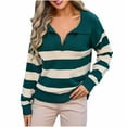 thumbnail image 2 of Amidoa Womens Sweaters Long Sleeve Green V-Neck Striped Lightweight Collared Fall Sweaters Womens Cardigans L, 2 of 7