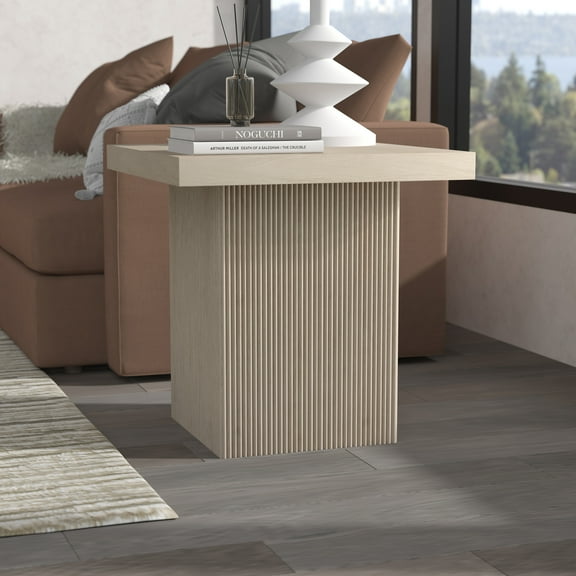 Torren 22" Wide Square Fluted Side Table in Alder White