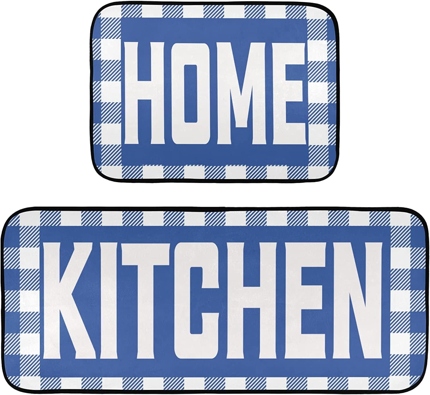 Buffalo Plaid Checked Black Red Kitchen Mat Set of 2 AntiFatigue