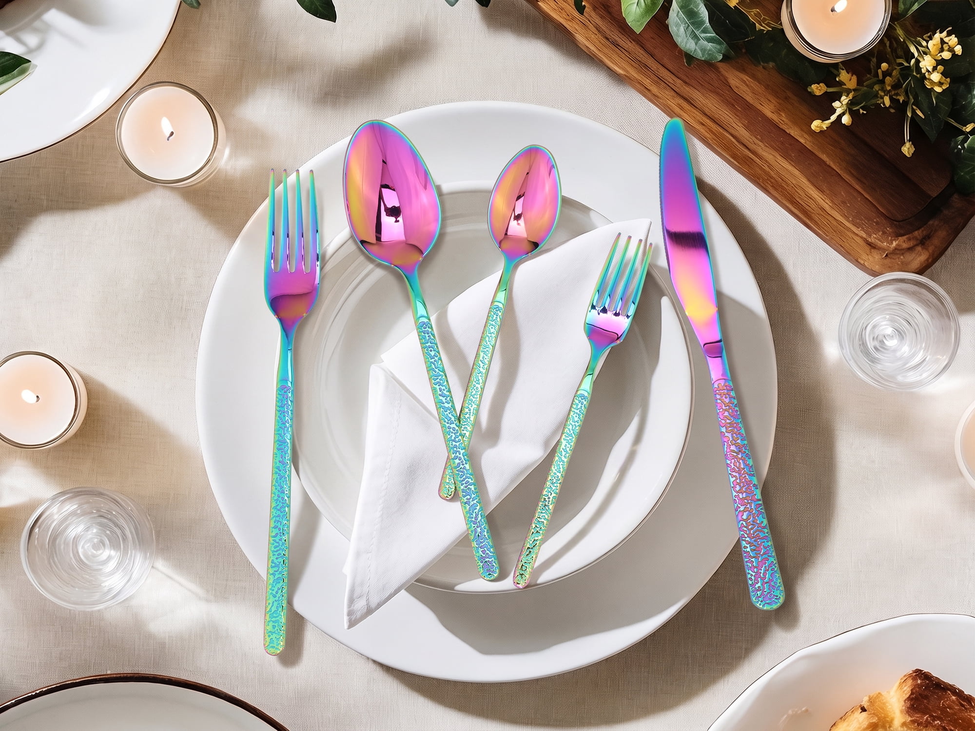 Unique Bargains 30 Piece Stainless Steel Silverware Set with Knife,Spoon,Fork Colorful