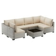 thumbnail image 2 of 7-Piece Patio Furniture Set, Outdoor Patio Furniture with Thick Cushions, Modular Patio Sofa, Dual-Strand Wicker Rattan, Rust-Resistant Frame, Backyard Furniture for Garden, Deck, Khaki, 2 of 7