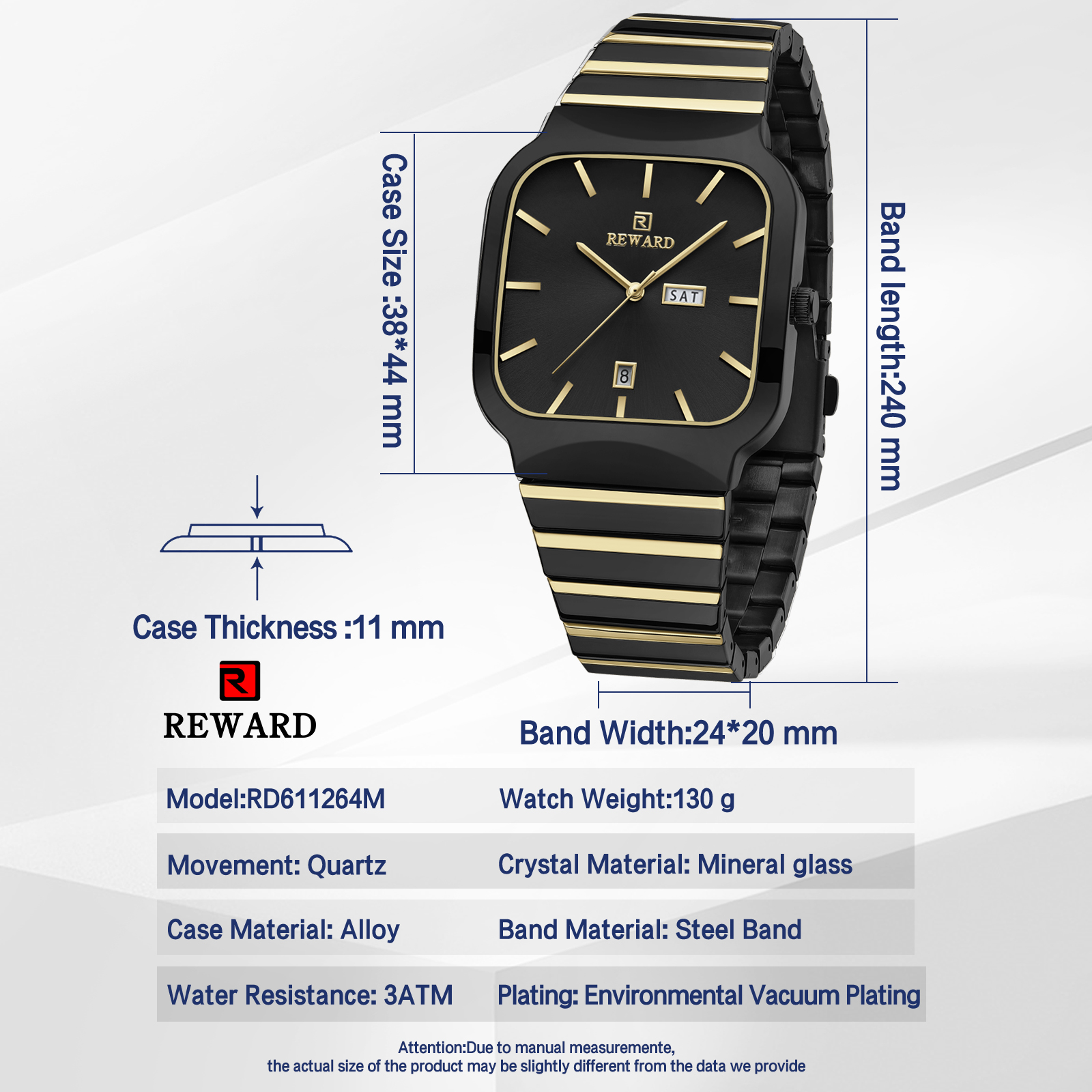 Watches Square Analog Quartz Stainless Steel Watches for Men Mesh Strap Waterproof Business Military Sport Wrist Watch with Date Reward