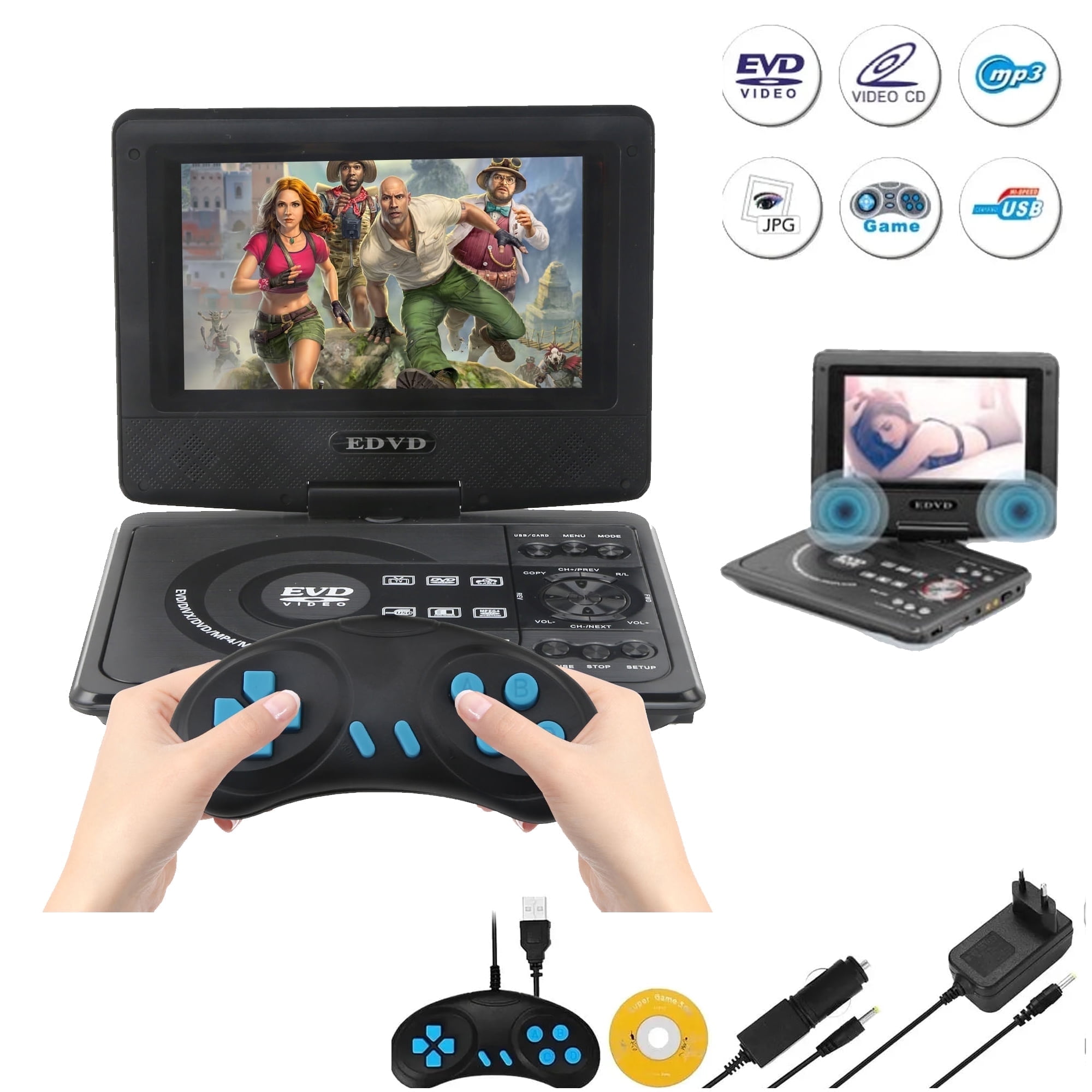 Leyeet 7.8 Portable DVD Player with 6.8 Swivel Screen Car DVD Player with High Volume Speakers with Gaming Capabilities Remote Control Support Sync TV 2650x1440 Resolution