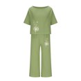 thumbnail image 4 of ICHUANYI Liquidación Señoras Verano Moda Casual Suelto Cuello Redondo Manga Corta Impresión Ancha Traje De Lino ICHUANYI WER202308257538, 4 of 4