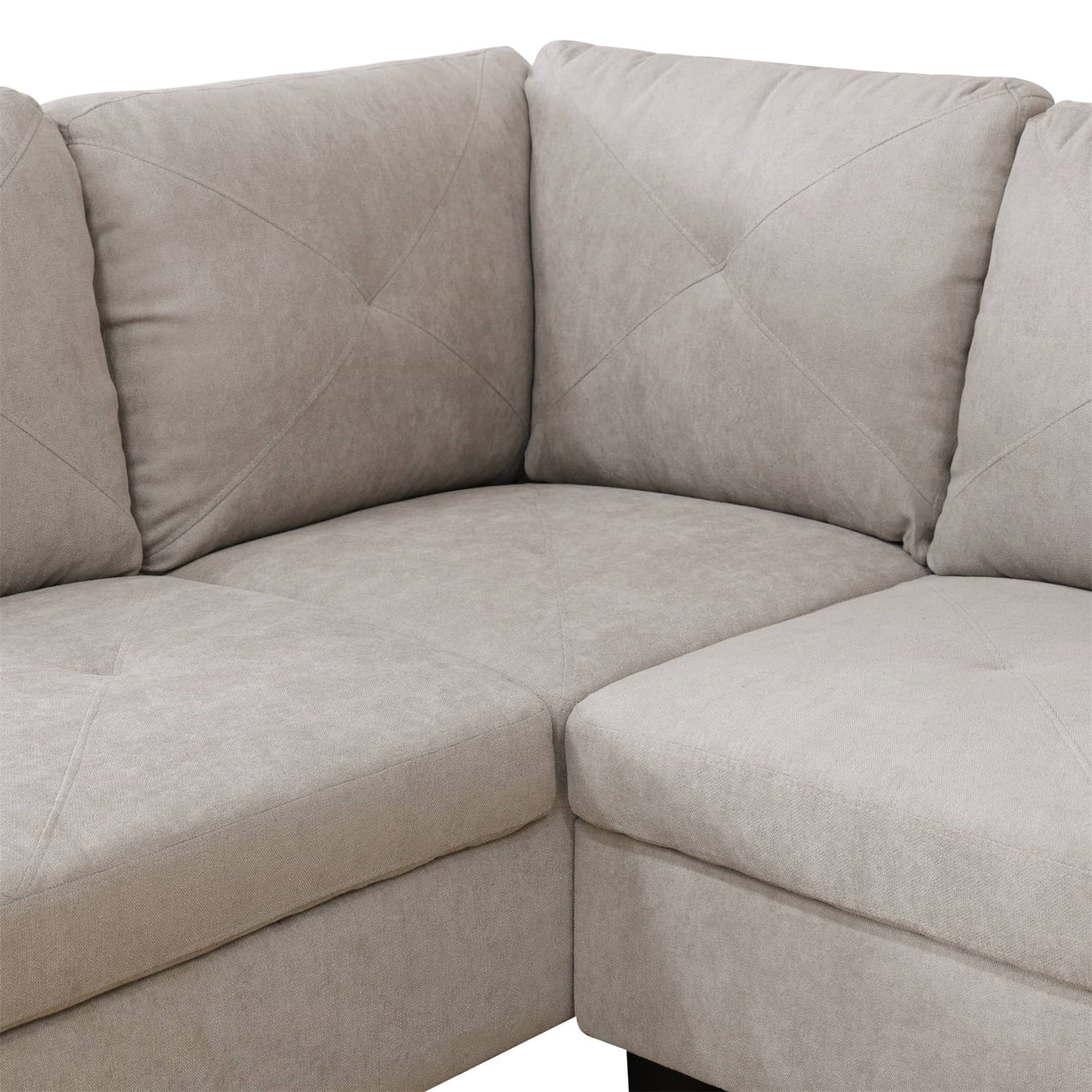 Hommoo Modern Flannelette 2-Piece Living Room Sofa Set Sectional Couches and Sofas, L-Shaped Sectional Couch Sofa, Off-White(No Ottoman)