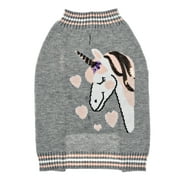 Angle View: Vibrant Life Gray Happy Unicorn Dog Sweater, XXS