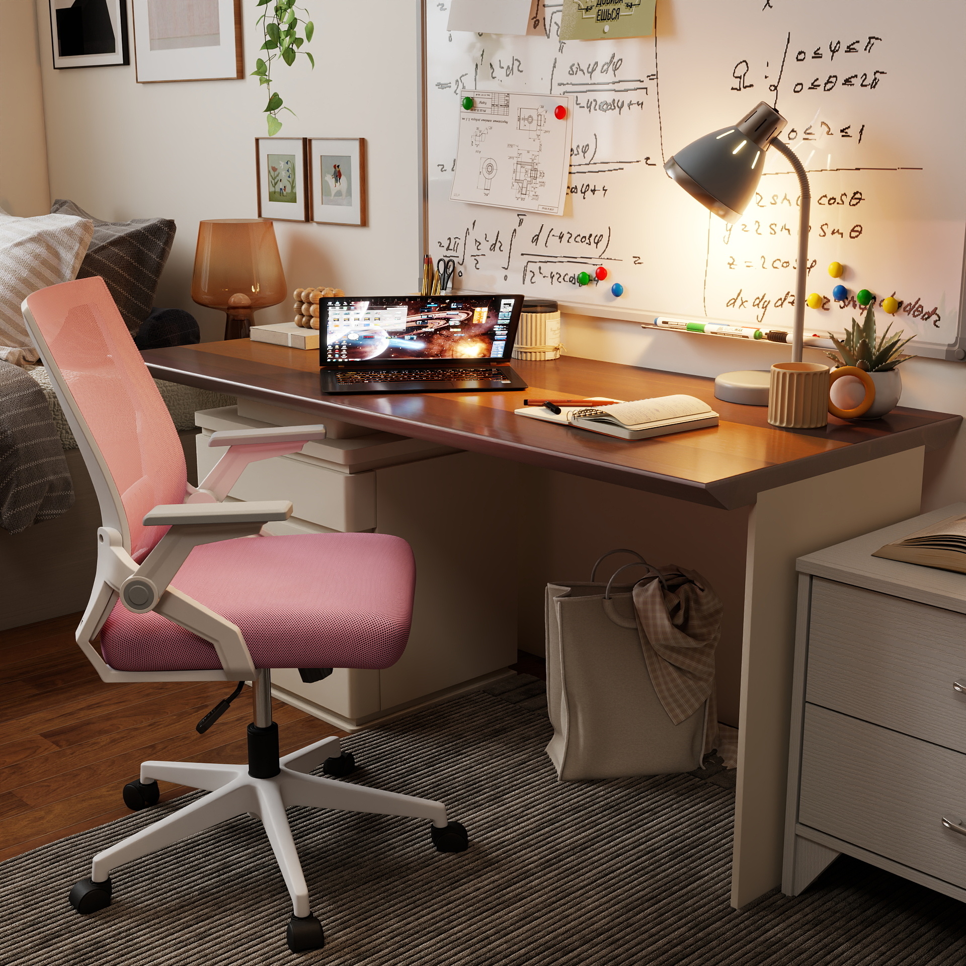 Office Chair with Flip-up Armrests Ergonomic Computer Desk Chair Foldable Mesh Task Chair with Wheels Adaptive Lumbar Support Swivel Tilt Comfortable Study Chair for Student