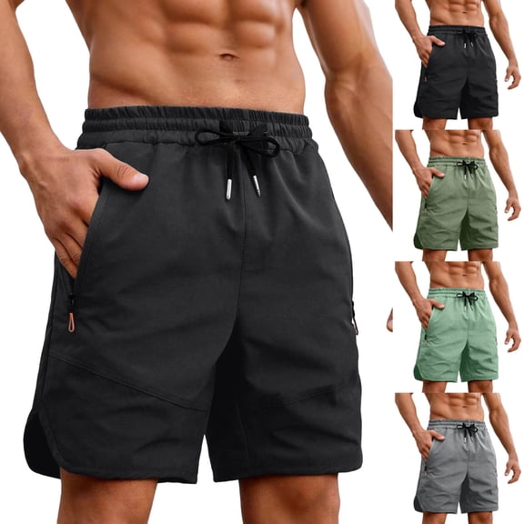 Men's Sports Shorts Drawstring Elastic Waist Shorts with Zipper Pocket Summer Quick Dry Workout Shorts,Black,4XL