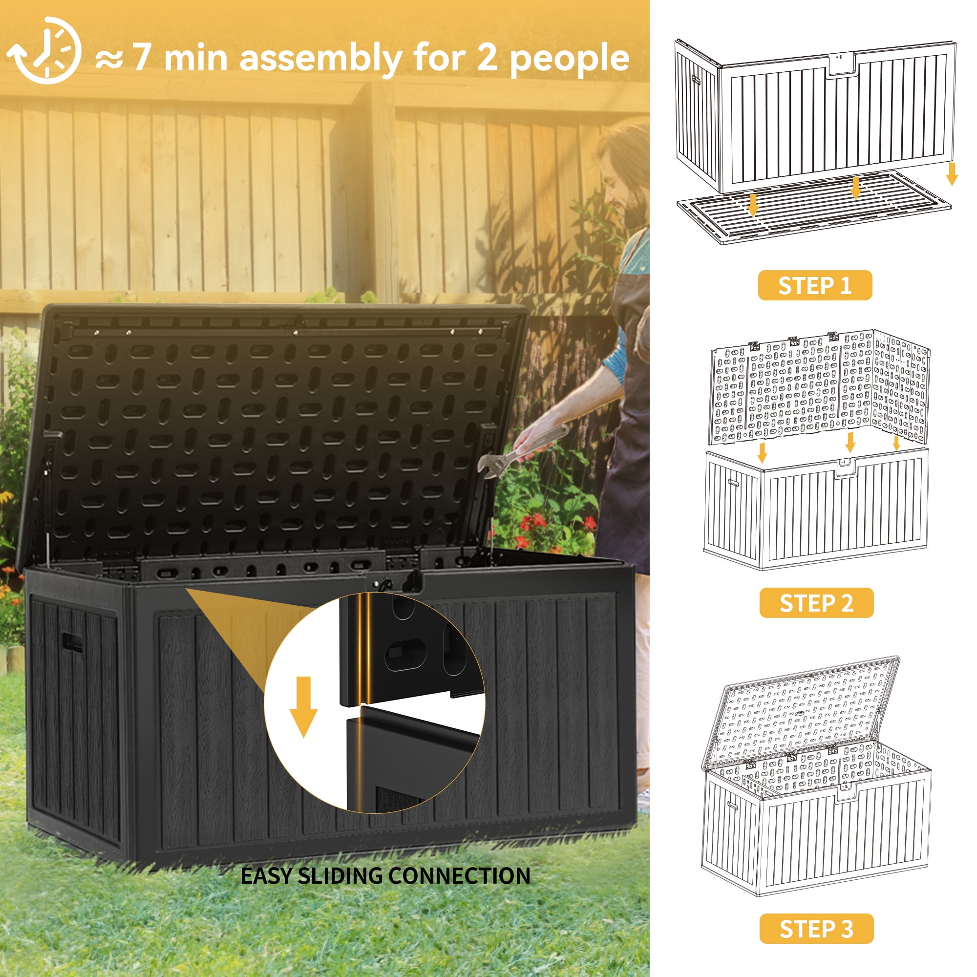Dextrus 90 Gallon Outdoor Deck Box, Double-Wall Resin Storage Boxes, for Patio Furniture, Garden Tools, Lockable & Waterproof,Black