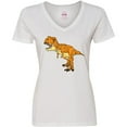 thumbnail image 3 of Inktastic Roaring T-Rex Women's V-Neck T-Shirt, 3 of 5