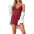 thumbnail image 4 of INSPIRE CHIC Women's Pajama Set Lace V Neck Nightwear Cami Tops with Elastic Waist Slit Shorts Camisole Lingerie Sets M Red, 4 of 6