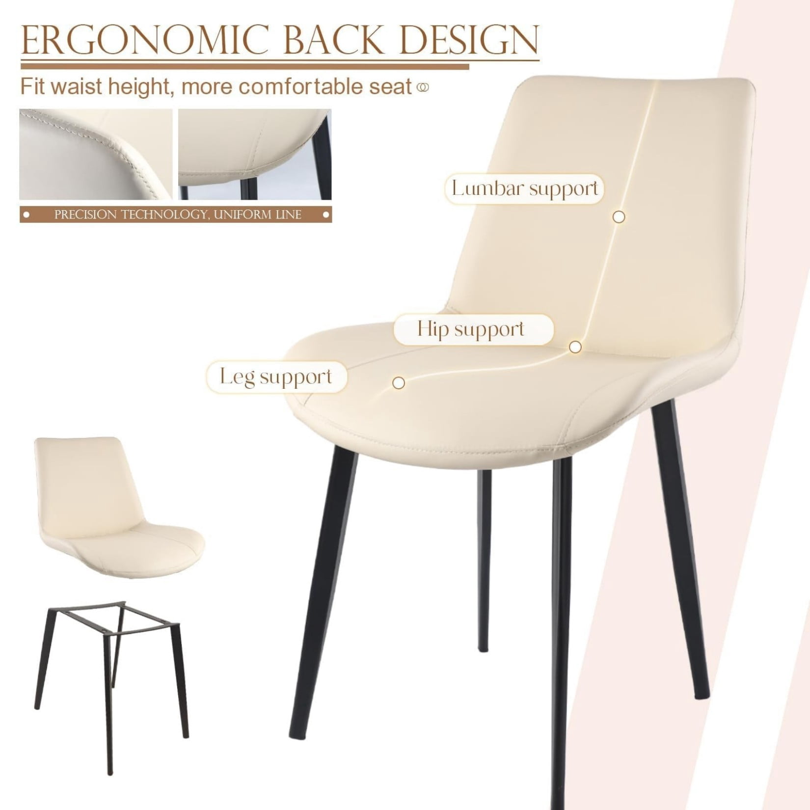 Dining Chairs Set of 4, Cream White PU Leather Upholstered Kitchen Dining Chairs with Carbon Steel Legs, Modern Armless Accent Chairs for Dining Room, Kitchen, Restaurant & Meeting Room
