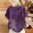 thumbnail image 2 of Levmjia Womens Tops Casual Fashion Floral Print Round Neck Short Sleeve Cotton Linen Button Blouse Shirt Soft Polyester Loose Fit T-Shirt All Season Daily Wear, 2 of 5