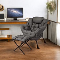 Barara King Lazy Chair, Modern Accent Leisure Upholstered Sofa Chair, Contemporary Lounge Reading Chair with Folding Footrest and a Side Pocket for Living Room, Bedroom & Small Space Gray