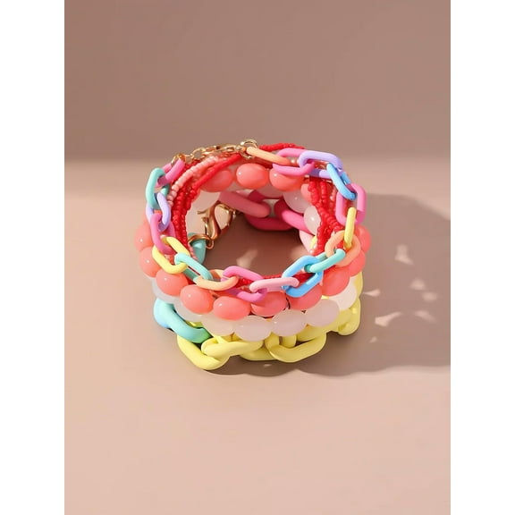EOEMY 9Pcs Candy Color Chain Beaded Bracelet Women Bracelet Stackable Bracelet Crafted-Default