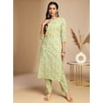 thumbnail image 3 of Janasya Indian Women's Light Green Cotton Floral Straight Co-ord Set, 3 of 5