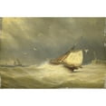 thumbnail image 2 of Georges Johannes Hoffmann 24x18 Gold Ornate Framed and Double Matted Museum Art Print Titled - Rough Sea with Sailing Vessels (1850 - 1859), 2 of 4