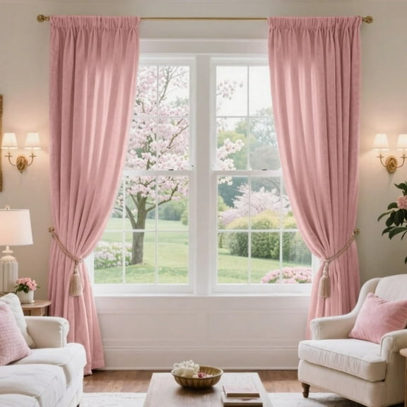 SMILETIME Velvet Curtains with Rod Pocket, Thermal Insulated Super Soft Privacy Noise Reducing Light-Filtering Velvet Curtains for Living Room Bedroom, 2 Panels