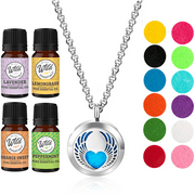 Wild Essentials Winged Heart Necklace Essential Oil Diffuser Kit With Lavender, Lemongrass, Peppermint, Orange Oils, 8 Refill Pads, Calming Aromatherapy Gift Set, Customizable Color Changing, Perfume