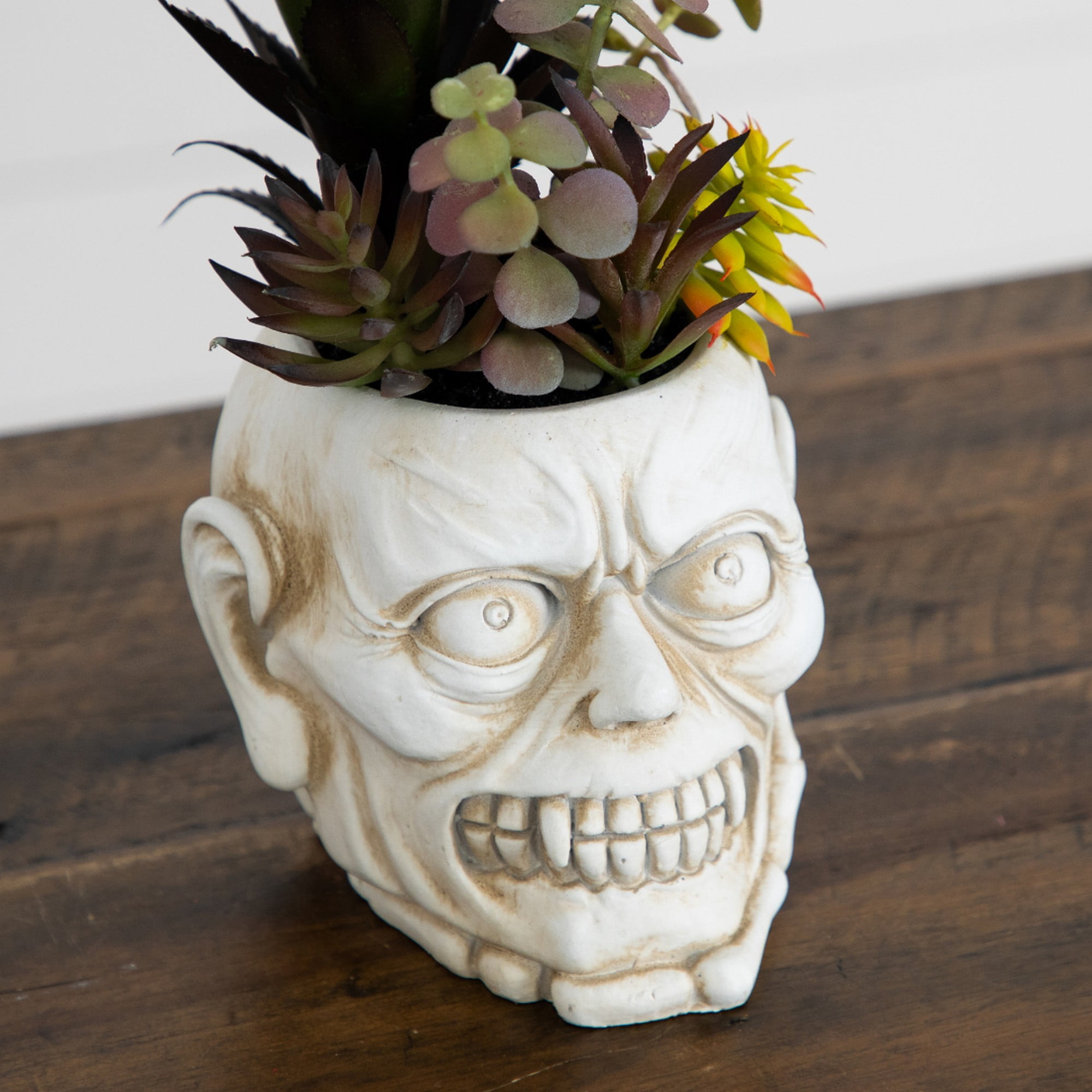8in. Artificial Halloween Succulent Garden in Zombie Halloween Planter