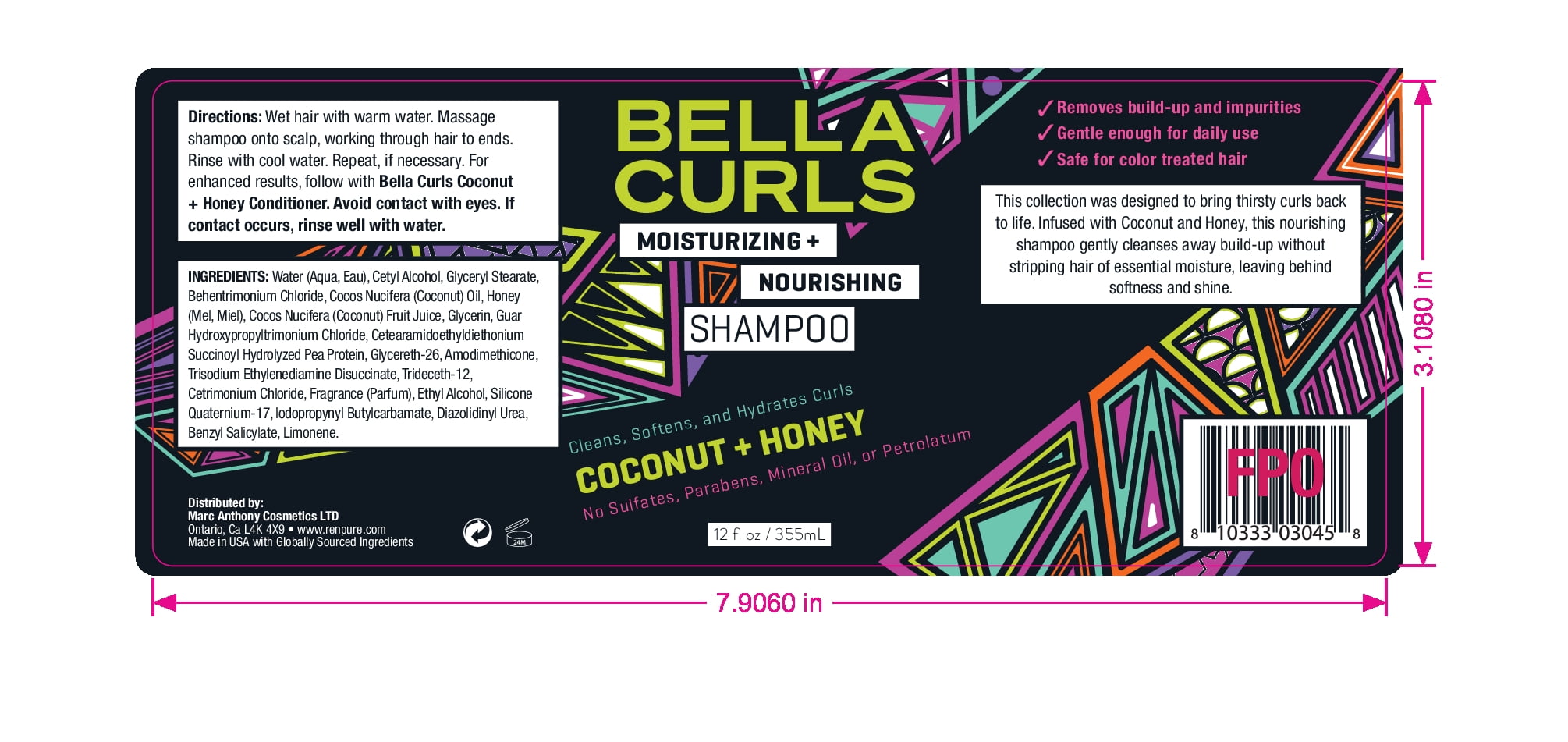Bella Curls Coconut & Honey Nourishing Shampoo 12 floz