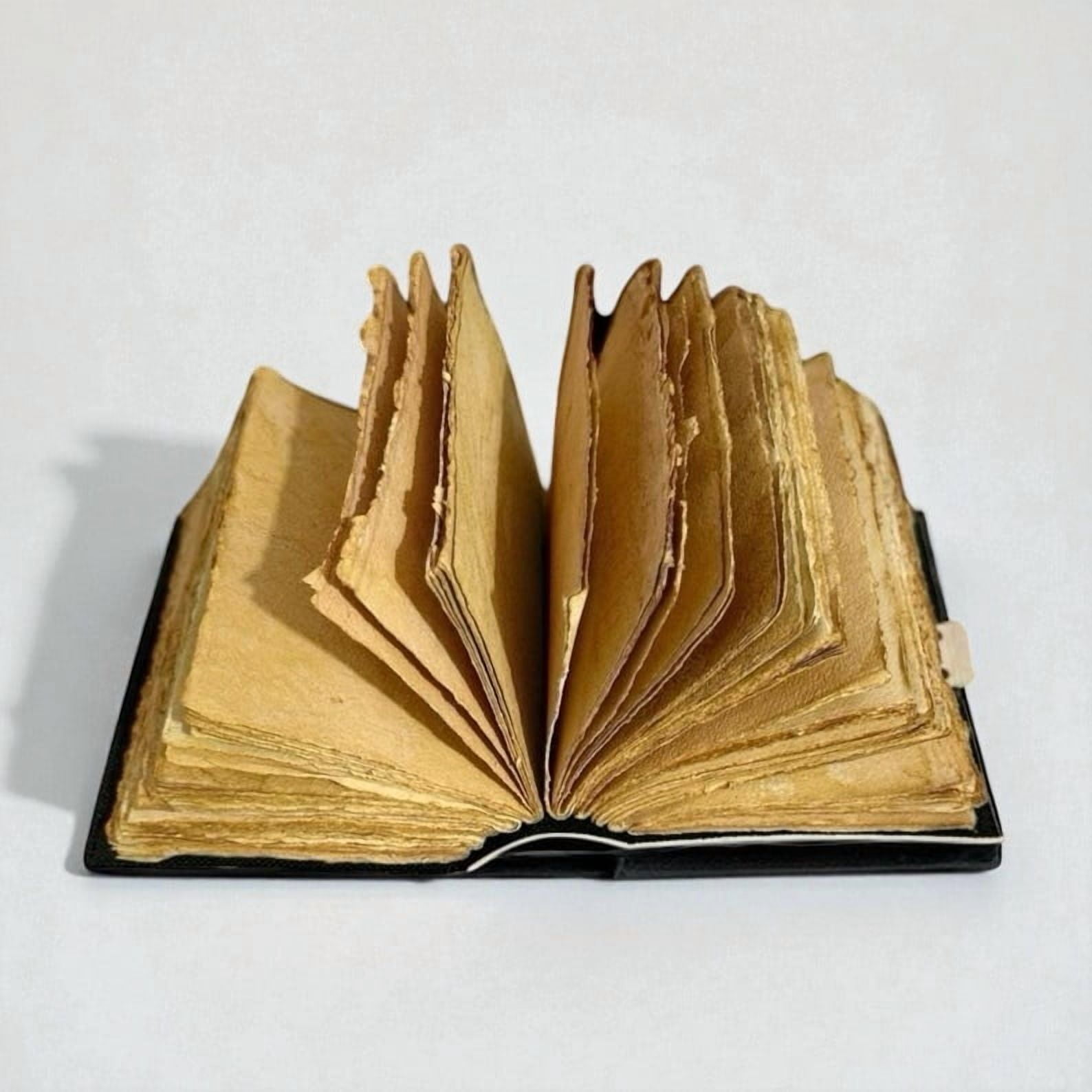 Handmade Leather Journal with Egyptian Cat Artwork – 5x7 Inch Vintage Notebook, 200 Pages of Handmade Paper, Antique Latch – Writing, Sketching & Gift Diary