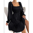 thumbnail image 2 of Women's Square Neck Lantern Long Sleeve Ruffle Shirred Flowy Party Mini Dress, 2 of 9