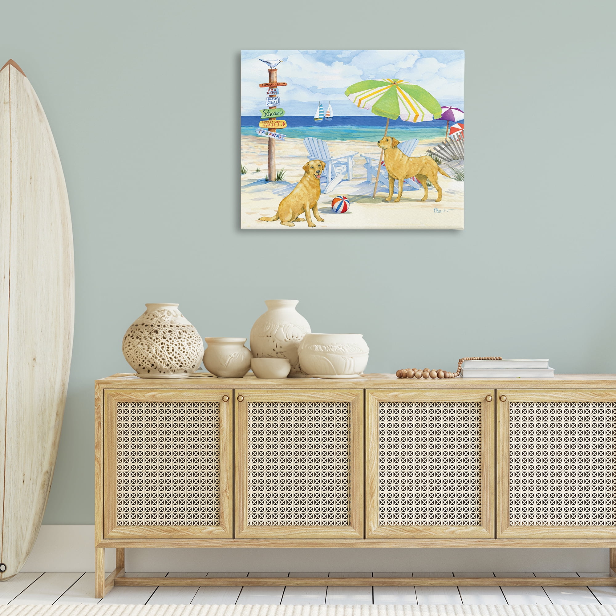 Stupell Industries Retriever Dogs at Beach Animals & Insects Painting Gallery Wrapped Canvas Art Print Wall Art, 40 x 30